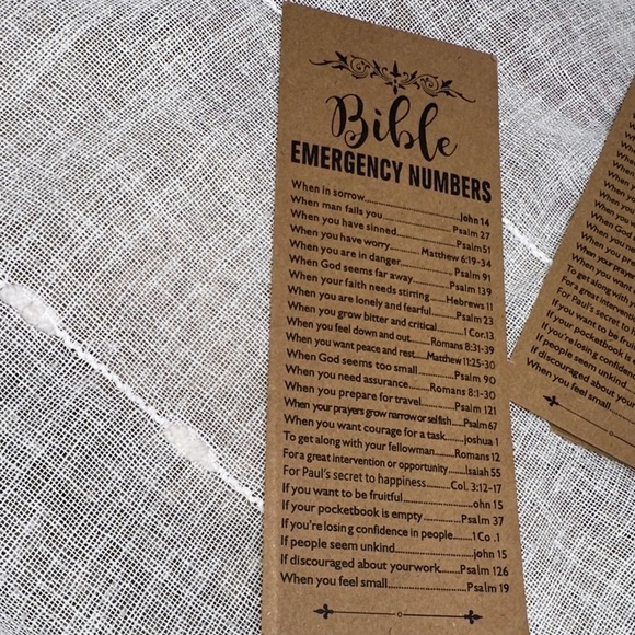 Bible Emergency Numbers Bookmark Bible Page Marker Qty 25 Brown Card Stock NWOT - Picture 4 of 6